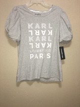 KARL LAGERFELD PARIS LIGHT GRAY HEATHER KARL LOGO puff TEE SIZE M NEW - £50.39 GBP