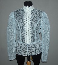 VTG GUNNE SAX Jessic McClintock Blue Lace Pearl Buttons Peplum Blouse Wm&#39;s 11 - £63.79 GBP