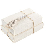 NEW! SET 2 COVERED PARCHMENT PAPER BOOK STACK W/TASSEL IVORY 7.5&quot;x4.5&quot;x2&quot; - £15.62 GBP