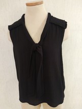 Bebe Washable Black Crinkle lined Rayon Blend Fabric Blouse Sz S 4 6 Sle... - $12.84