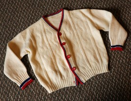 Vintage Boys Cardigan Sweater Hand Knit Off White Abt Sz 18-24m Missing ... - $15.84