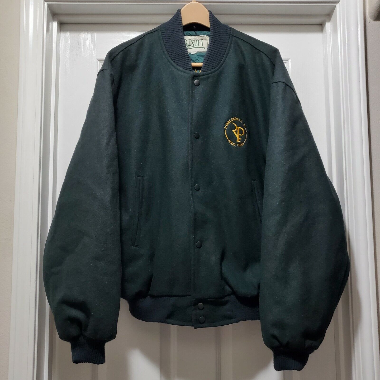 Vintage Englands Ribblesdale Park Polo Team Green Letterman Jacket Men&#39;s... - $101.88
