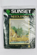 Sunset The Autumn Camp Tipi Indian River Nature Trees Western Needlepoin... - $29.69