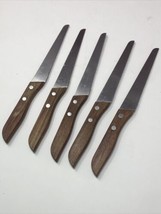 5 Moravan Steak Knives Cutlery Wood Handle 8” Made in Japan Stainless St... - $24.26