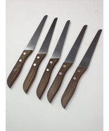 5 Moravan Steak Knives Cutlery Wood Handle 8” Made in Japan Stainless St... - £19.08 GBP
