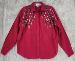 Southwest Canyon Shirt Womens Large Red Tribal Southwestern Cowgirl Vint... - £55.22 GBP