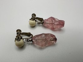 Vintage Miriam Haskell Faux Pearl Pink Ice Dangle Earrings 3.8cm - £71.56 GBP