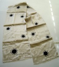 Perry Ellis 100% Silk Rectangle Cream Fashion Scarf Black Dots - $24.99