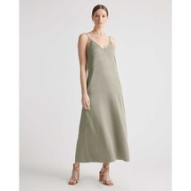 Quince Vintage Wash Tencel Maxi Slip Dress Adjustable Straps Olive Green L - $43.39