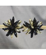 Vintage Firework Starburst Flower Statement Clip-on Earrings Black Gold ... - £29.42 GBP