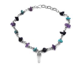 Mia Jewel Shop Clear Quartz Crystal Dangle Chip Stone Silver Metal Chain Anklet  - £12.65 GBP