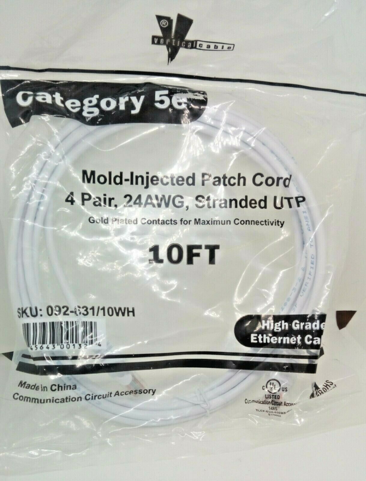 10 Foot White Molded Cat 5e Network Cable - 10&#39; Feet Ethernet Gold Plate... - $4.94