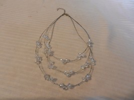 Vintage 3 Strand Silver tone Wire Necklace With Round Crystals, Locking Clasp - £31.27 GBP