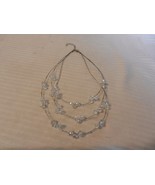 Vintage 3 Strand Silver tone Wire Necklace With Round Crystals, Locking ... - £31.47 GBP