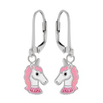 Unicorn Leverback Earrings 925 Silver with Crystals - £14.93 GBP