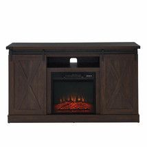 Electric Fireplace Tv Stand Table With Sliding Barn Door, Espresso - £271.55 GBP