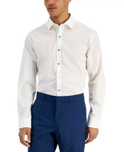 Bar III Mens Organic Cotton Slim Fit Colored Buttons Dress Shirt Whit-XL... - £17.51 GBP