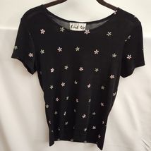 Good condition Vintage Women Size small black flower sheer blouse - $7.99
