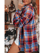Red Plaid Print Drop Sleeve Loose Shirt - $4,109.93 MXN