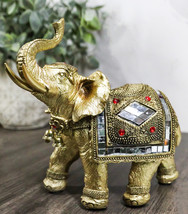 Golden Feng Shui Trunk Up Elephant With Gemstones Bullhook Tapestry Figu... - $22.99