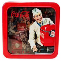 Coca-Cola Square Tin With Soda Fountain Man On Front Memorabilia Tin Box Co. - £7.03 GBP