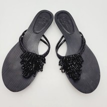 Cole Haan Sandals Size 7B Womens Black Beaded Slides Thong Kitten Heels - $28.04