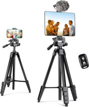 Aureday Phone Tripod Stand, 64” Extendable Cell Phone&amp;Camera Tripod with - £14.15 GBP