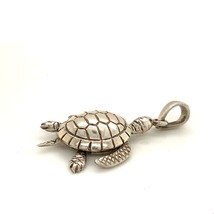 Vintage Sterling Signed 925 3D Detailed Carved Movable Sea Turtle Charm Pendant - £35.61 GBP