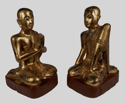 Antigüedad Birmania Estilo Madera Rodillas Buda Disciples Estatua (Par) - - £1,410.77 GBP