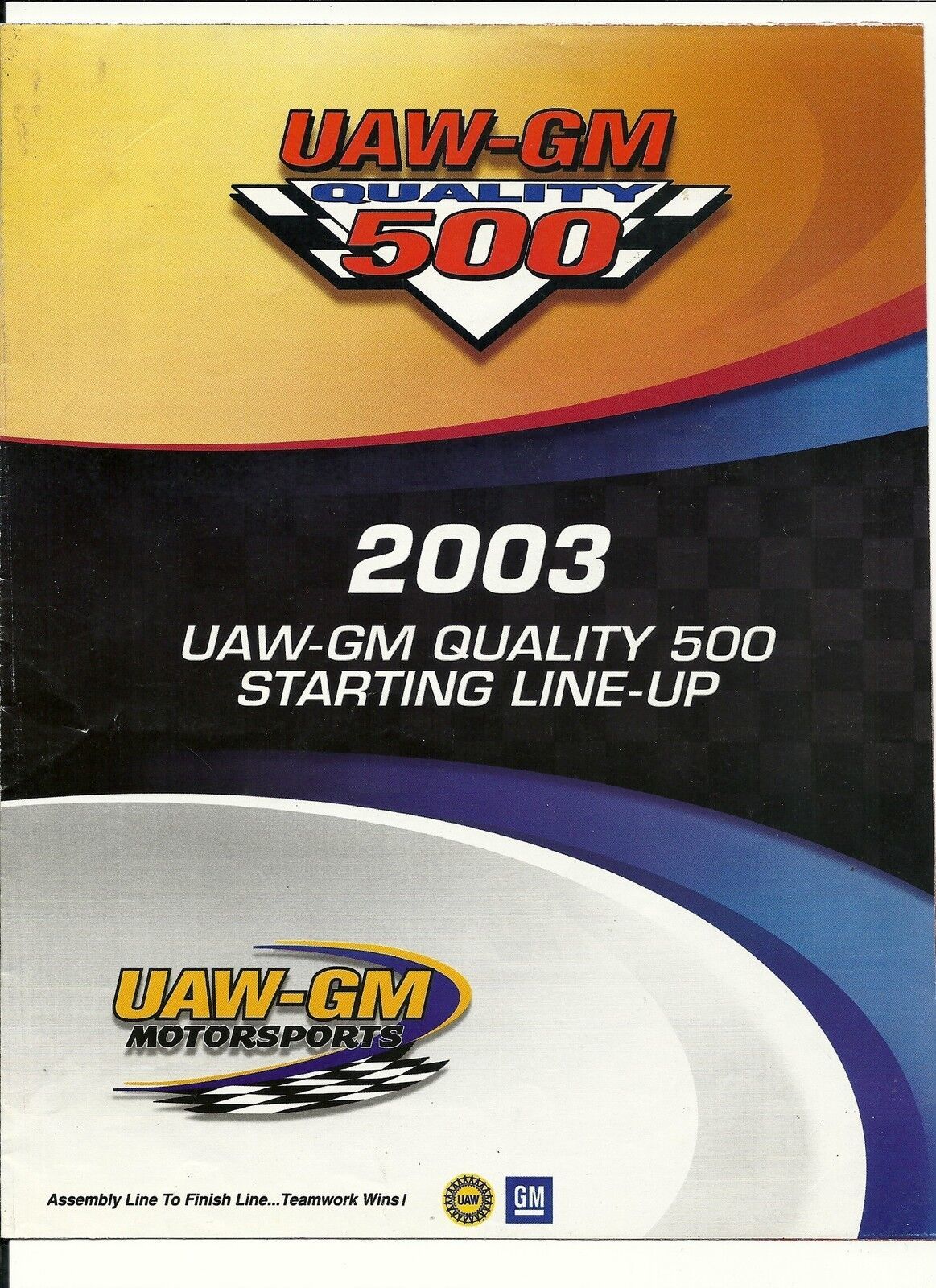 2003 UAW GM Quality 500 Starting Line Up - $5.05