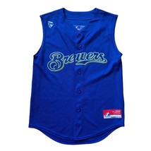 Majestic Medium Jersey Milwaukee Brewers Sleeveless Blue Button Up Baseball MLB - £18.22 GBP