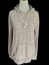 American Eagle Outfitters Ls Hooded Kangaroo Pouch Tan Gray Lining Tee Euc Large - £18.02 GBP