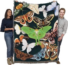 Moths Emerald Blanket - Gift Throw Woven from Cotton - Made in The USA (72x54) - £62.26 GBP