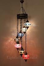 7 Globe Chandelier Turkish Tiffany Mosaic Lamp Moroccan Hanging Ceiling Night Bo - £140.04 GBP