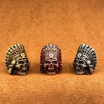 Brass Indian Skull Bead, Tribal Knife Lanyard Charm - $6.99