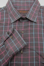 GORGEOUS Etro Milano Putty Brown With Pink and Blue Plaid Shirt 45 17x37 - £35.54 GBP
