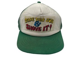 Vintage 1980s Take This Job &amp; Shove It Mesh Trucker Hat Green Snapback - £14.94 GBP