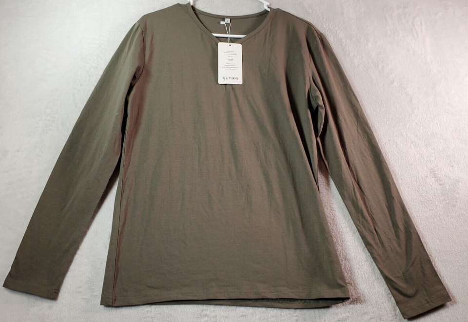 Kuyigo T Shirt Mens Size Small Green Knit Cotton Long Casual Sleeve Henl... - $9.39