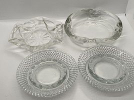 Clear glass vintage ashtray lot four clear three different mcm 5 and 6 inches - £14.93 GBP