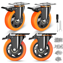 4 Inch Caster Wheels, Casters Set of 4, Heavy Duty Casters with Brake 2200 Lbs,  - £31.61 GBP
