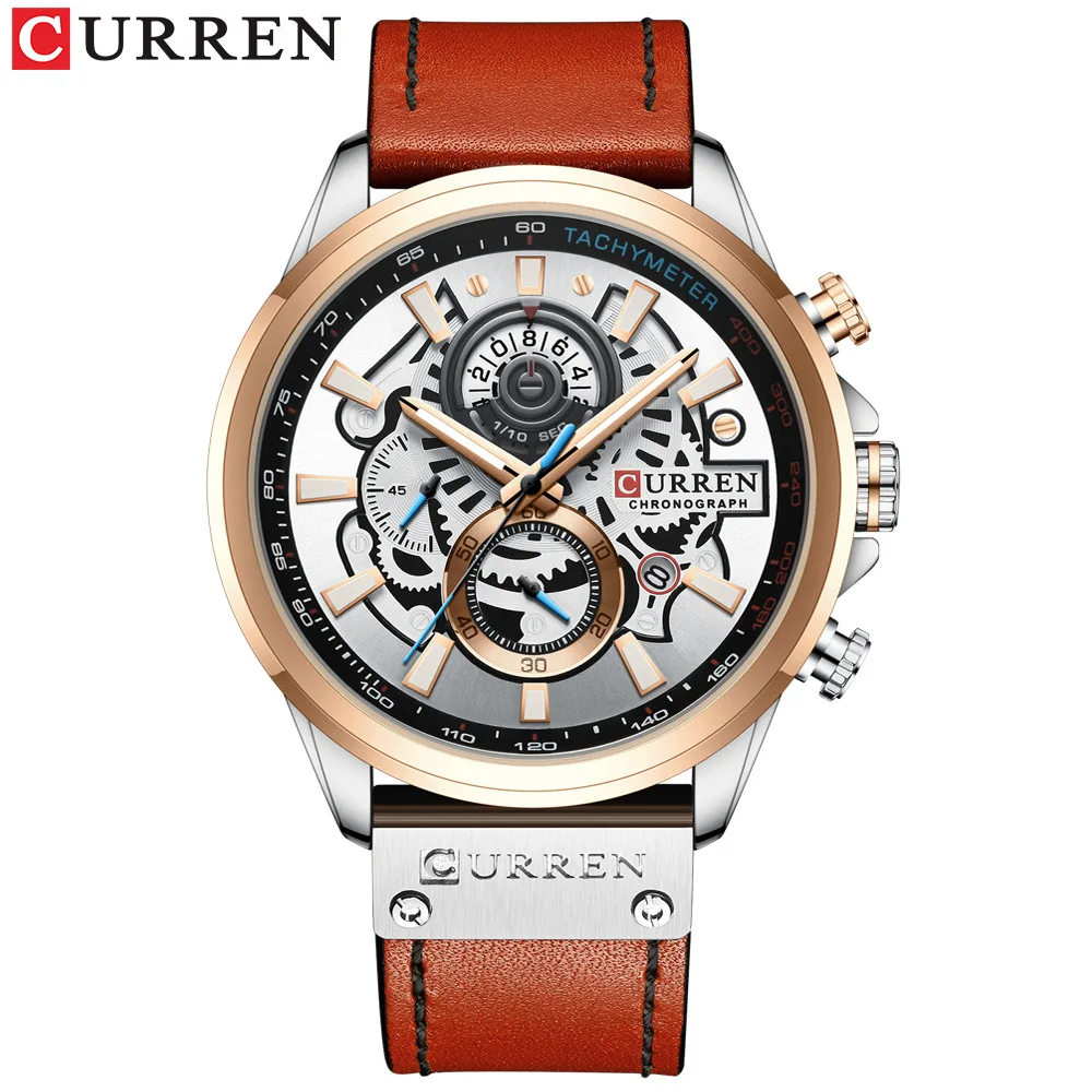 Watch Curren  New Fashion Men   Lcd Display Male Clock Waterproof Leather Wristw - £47.37 GBP