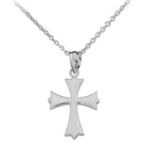 14k Solid White Gold Roman Catholic Church Cross Pendant Necklace - £104.20 GBP+