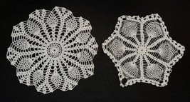 Set of 2 Vintage Crochet Cotton Lace Cream Round Doilies Mats 11 &amp; 12&quot; - £9.31 GBP
