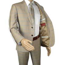 Men Suit BERLUSCONI Turkey Italian Wool 180's Glenn Plaid K167-07 Beige Blue image 5