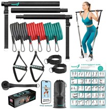 Pilates Bar Kit With Resistance Bands - 6X Resistance Bands, 3 Section Exercise  - £53.46 GBP