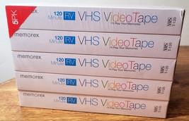 Memorex VHS Video Tapes Pack of 5 Blank T-120 120 Min. RV VCR -New - Sealed - £7.57 GBP
