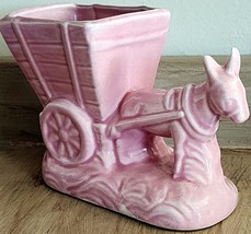 Vintage McCoy Art Pottery Donkey Mule With Cart Wagon Planter Pink Unmarked - $13.49