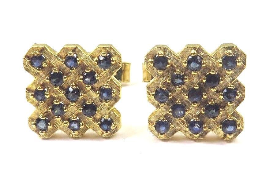 Primary image for 14k Yellow Gold Square Shape Cufflinks With Sapphire September Birthstones 