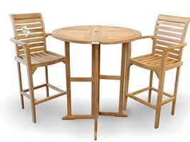Windsor&#39;s Genuine Grade A Teak 39&quot; Round Dropleaf Bar Table w/2  Bar Arm Chairs - £1,754.25 GBP