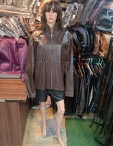 Women&#39;s Oversized Brown Leather Bomber Jacket Fashion Outfit - $158.39+